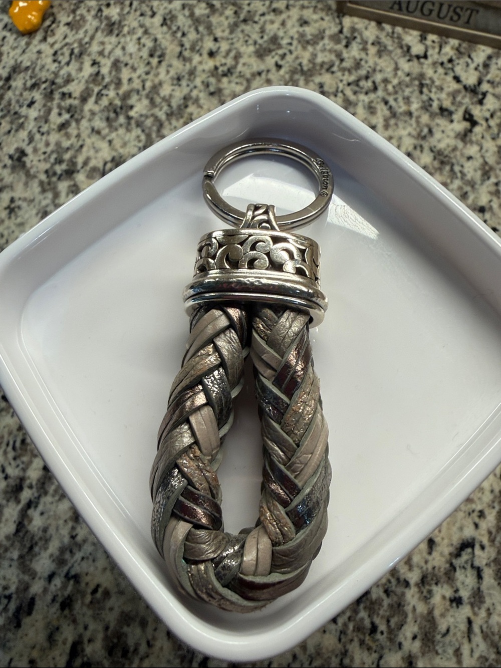 Brighton Braided Metallic Leather Keychain Loop - Unbranded - Silver/Taupe
